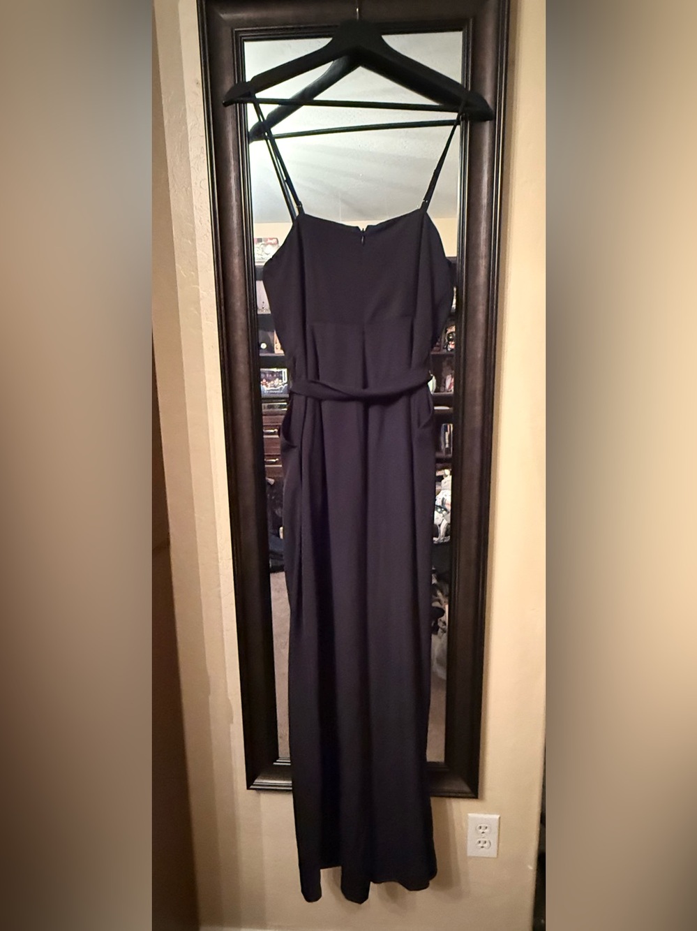 NWT Nine West Black Wide-Leg Spaghetti-Strap Jumpsuit with Tie Waist - Picture 5 of 6